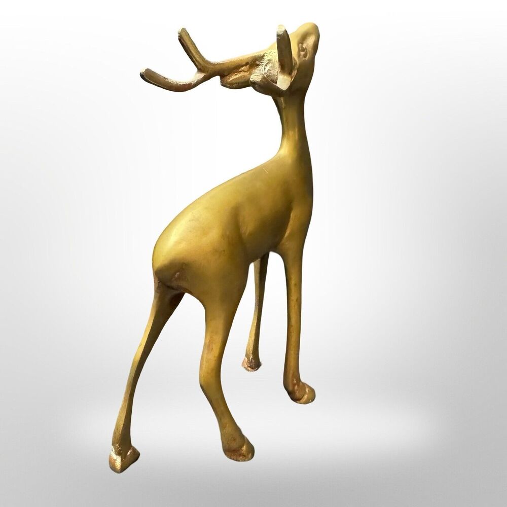 Vintage Brass Deer Figurine Buck 6.5 Inches Unbranded Heavy Rudolf Winter Decor - Picture 6 of 11
